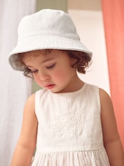 White/Pink 100% Cotton Bucket Hat (3mths-16yrs) - Image 1 of 5