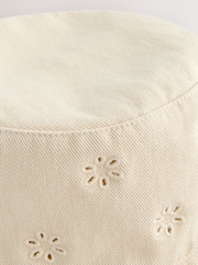 Cream 100% Cotton Broderie Anglais Flower Bucket Hat (3mths-16yrs) - Image 3 of 3
