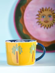 Eleanor Bowmer Set of 2 Yellow Electric Coast Palm Wave Mugs - Image 1 of 4