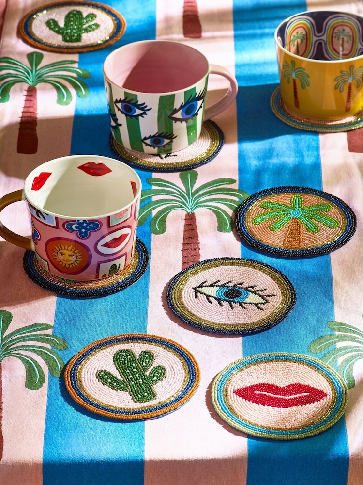 Eleanor Bowmer Set of 4 Pink Electric Coast Icon Beaded Coasters - Image 1 of 3