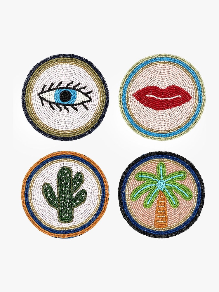 Eleanor Bowmer Set of 4 Pink Electric Coast Icon Beaded Coasters - Image 3 of 3