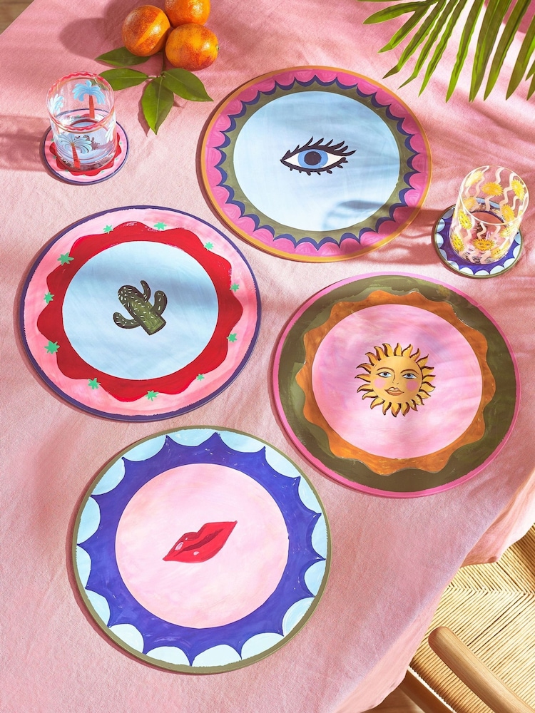 Eleanor Bowmer Set of 4 Pink Electric Coast Icon Cork Backed Coasters Placemats - Image 1 of 5