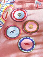 Eleanor Bowmer Set of 4 Pink Electric Coast Icon Cork Backed Coasters Placemats - Image 2 of 5