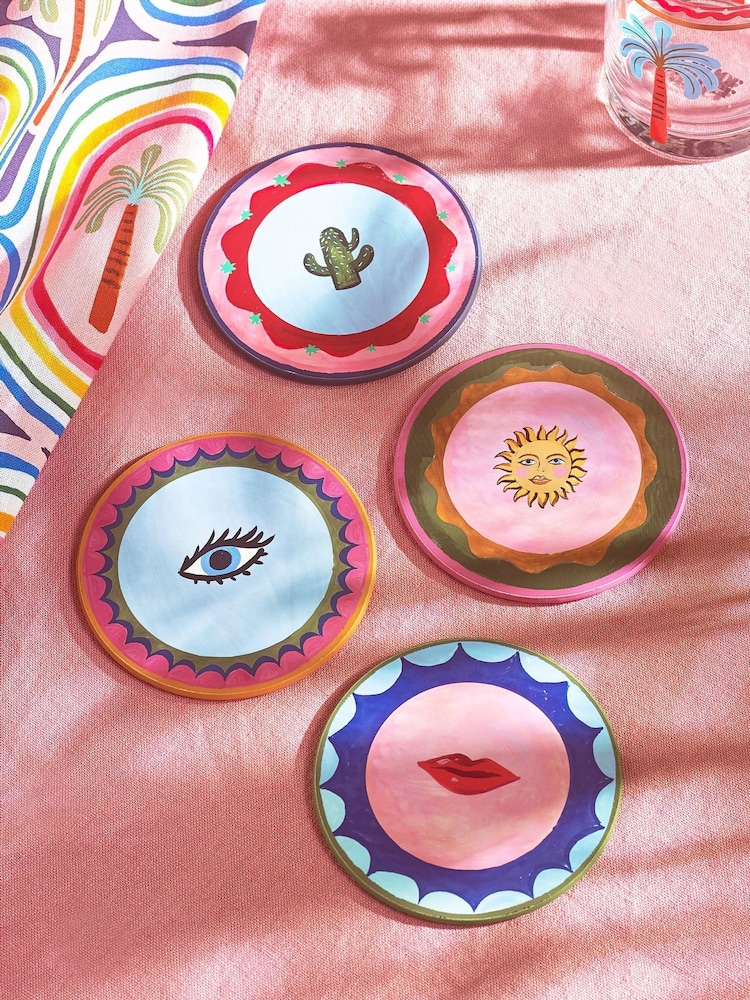 Eleanor Bowmer Set of 4 Pink Electric Coast Icon Cork Backed Coasters Placemats - Image 2 of 5