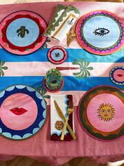 Eleanor Bowmer Set of 4 Pink Electric Coast Icon Cork Backed Coasters Placemats - Image 5 of 5