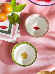 Eleanor Bowmer Set of 2 White Electric Coast Sun & Lips Nibble Bowls - Image 1 of 3