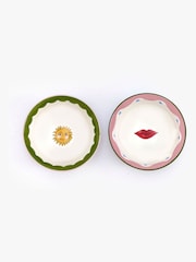Eleanor Bowmer Set of 2 White Electric Coast Sun & Lips Nibble Bowls - Image 2 of 3