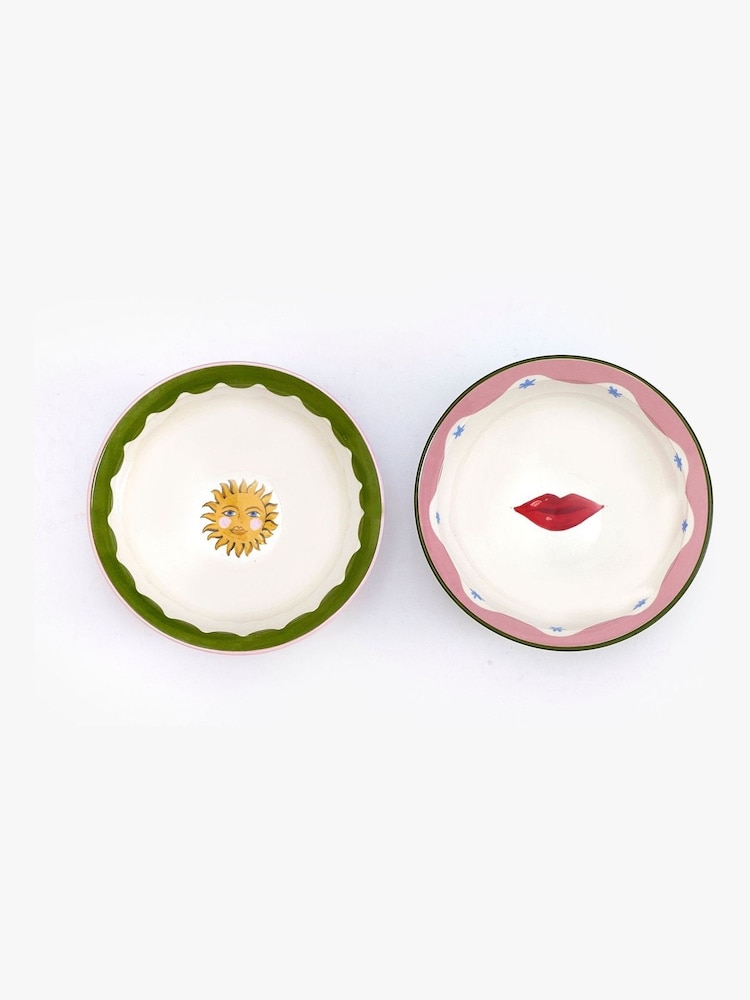 Eleanor Bowmer Set of 2 White Electric Coast Sun & Lips Nibble Bowls - Image 2 of 3