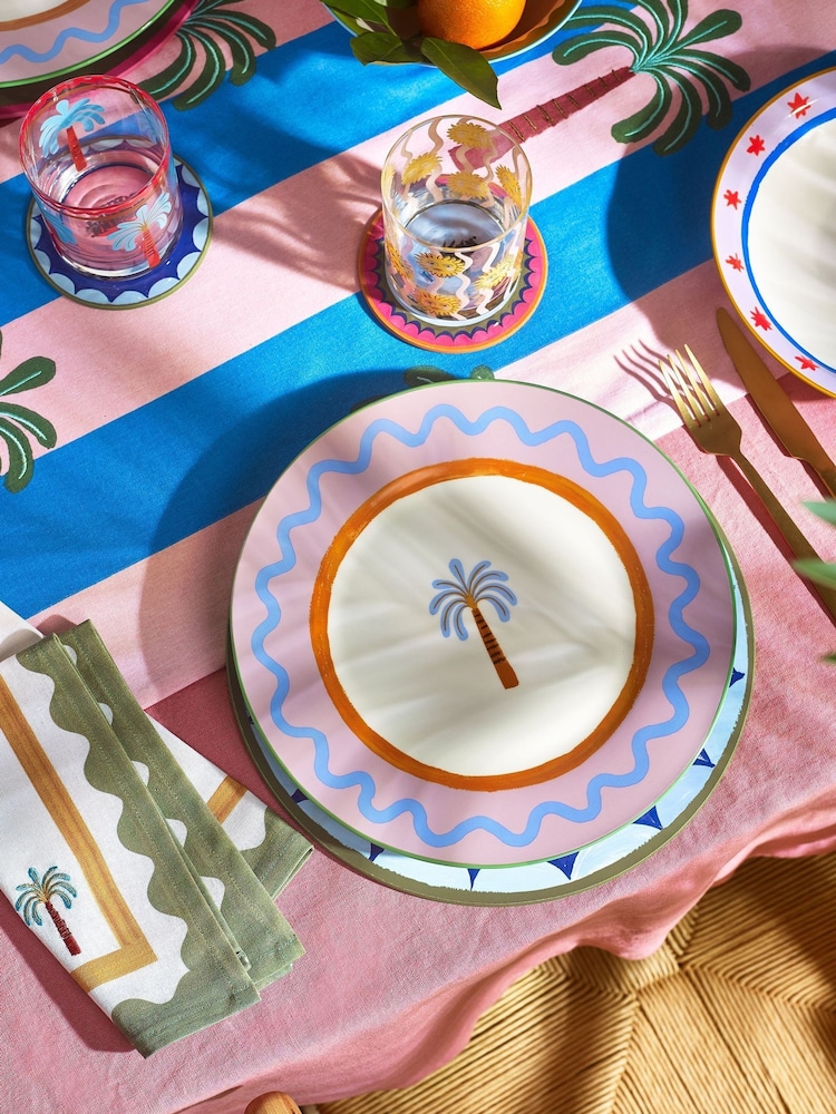 Eleanor Bowmer Set of 4 White Electric Coast Palm Tree Dinner Plates - Image 1 of 3