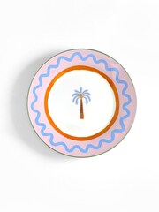 Eleanor Bowmer Set of 4 White Electric Coast Palm Tree Dinner Plates - Image 2 of 3