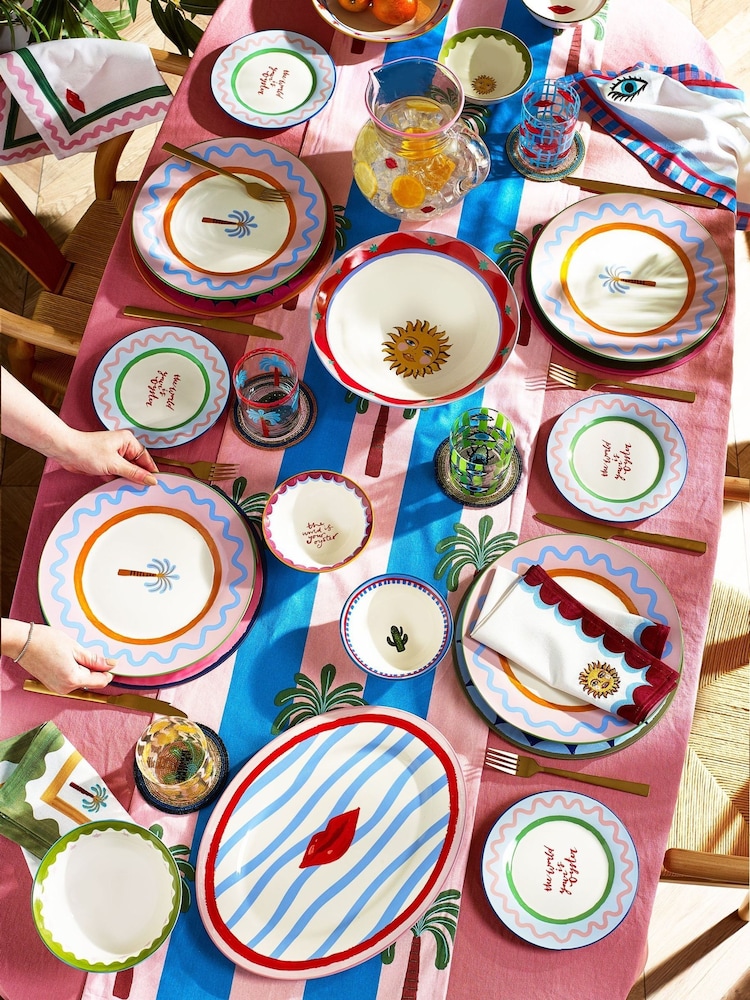 Eleanor Bowmer Set of 4 White Electric Coast Palm Tree Dinner Plates - Image 3 of 3