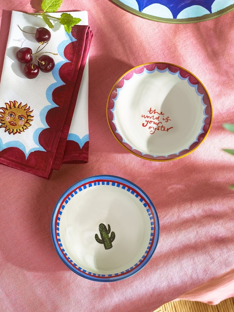 Eleanor Bowmer Set of 2 White Electric Coast Cactus & Oyster Nibble Bowls - Image 1 of 3