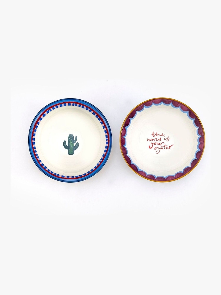 Eleanor Bowmer Set of 2 White Electric Coast Cactus & Oyster Nibble Bowls - Image 2 of 3