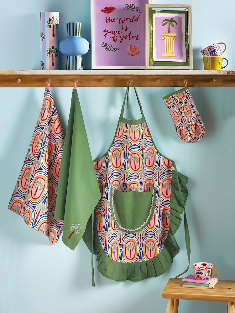 Eleanor Bowmer Set of 2 Green Electric Coast Palm Tree Single Oven Glove Tea 100% Cotton Towels Set - Image 6 of 6
