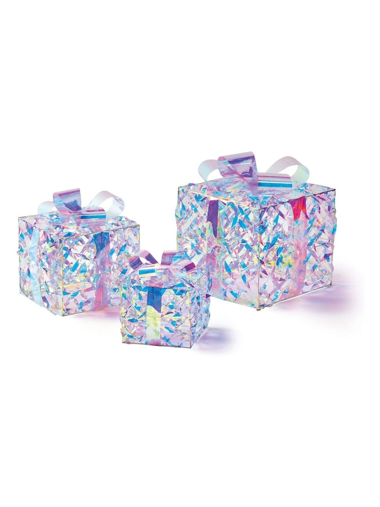 Premier Decorations Ltd Set of 3 Iridescent Twist Christmas Parcels with Lights - Image 1 of 1