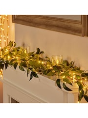 Premier Decorations Ltd Green Leaf Garland with Warm White Micro Brigh Lights - Image 1 of 2