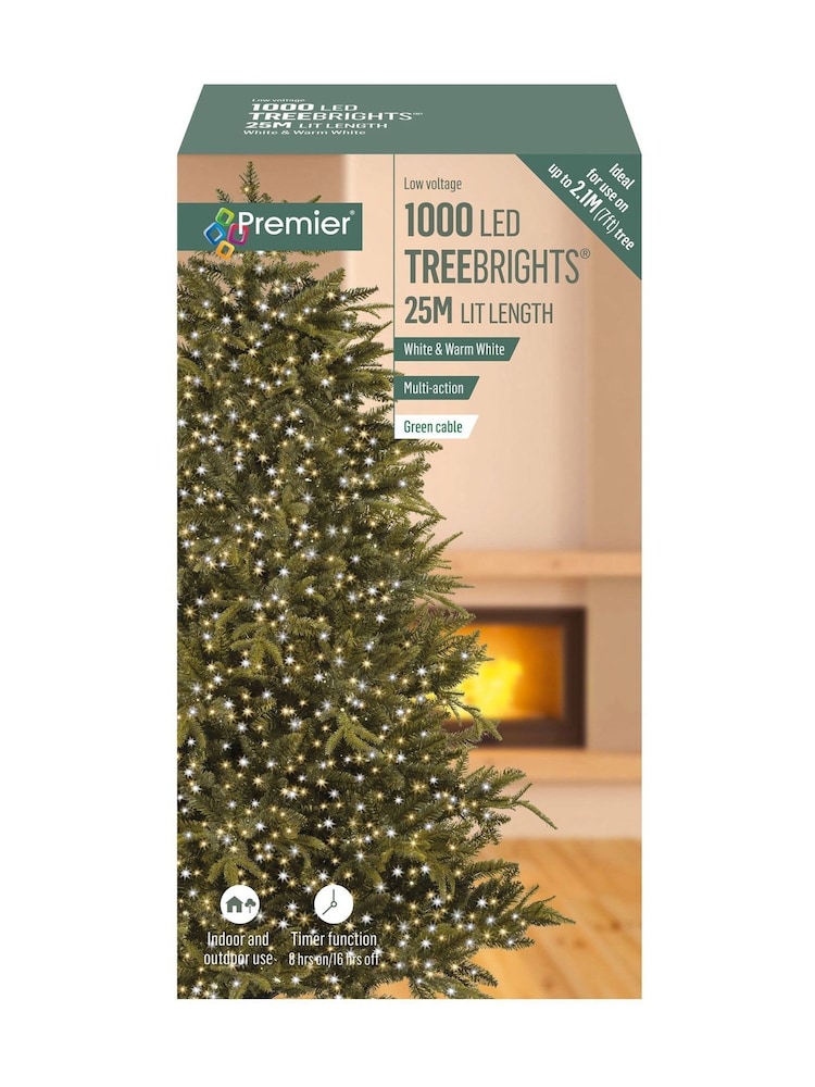 Premier Decorations Ltd White Warm 1000 LED Tree Brights 25m Christmas Lights with Timer - Image 2 of 7