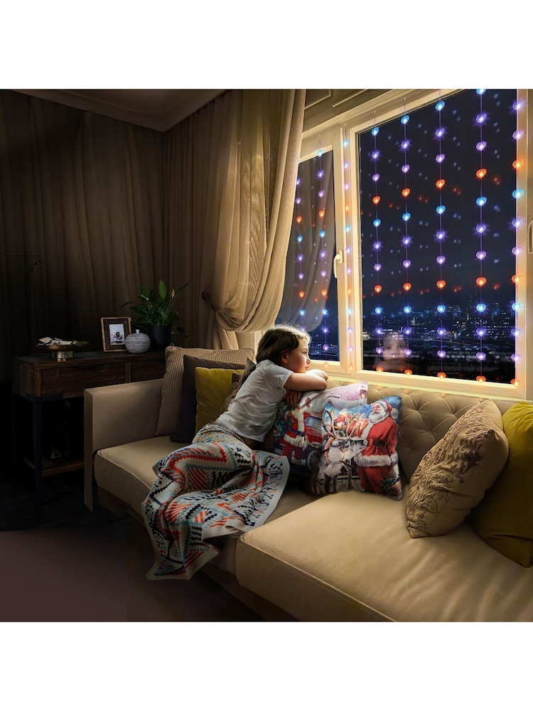 Premier Decorations Ltd Rainbow Hearts 12x12m Flexi Bright LED Heart Curtain Lights - Image 1 of 3