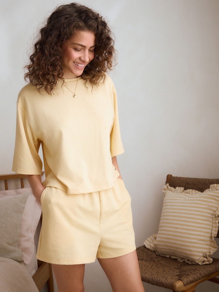 Yellow Textured Short Set Pyjamas - Image 1 of 11