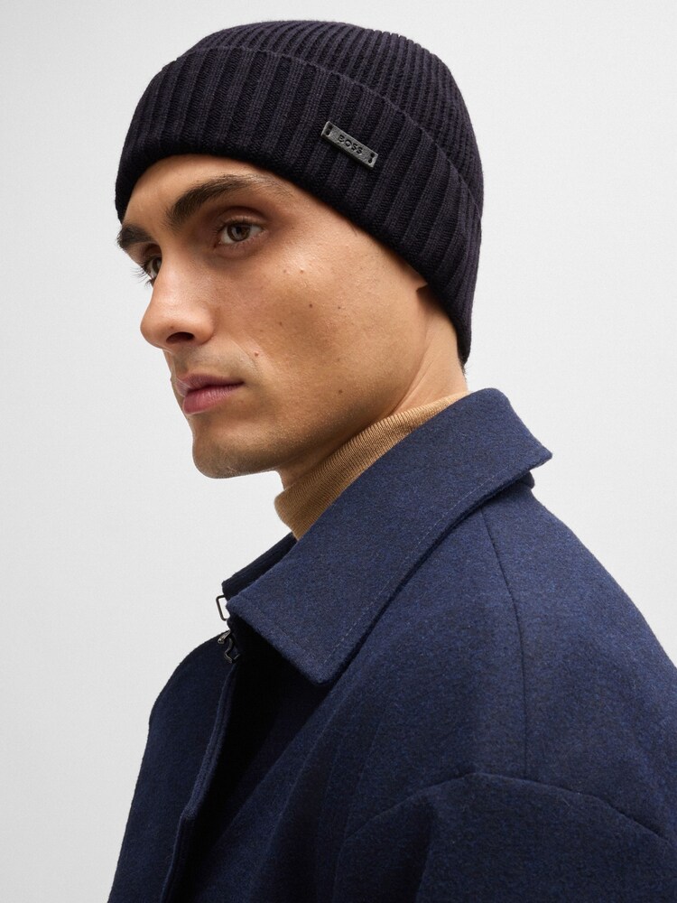BOSS Blue Logo Label Virgin Wool Beanie Hat - Image 2 of 6