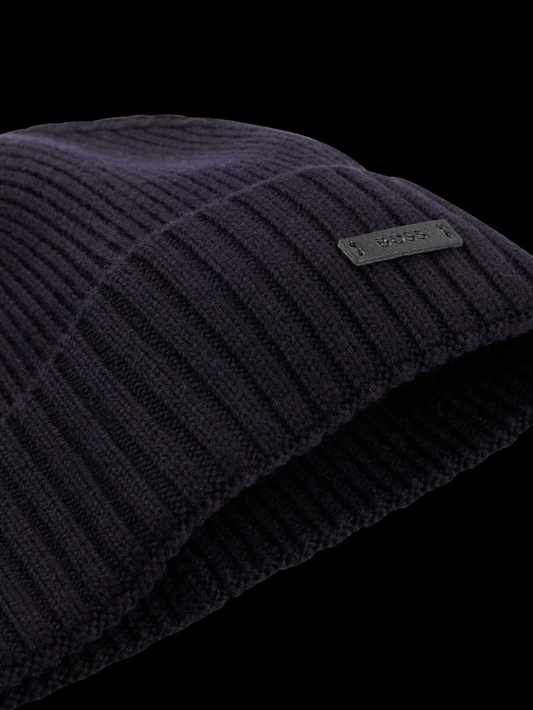 BOSS Blue Logo Label Virgin Wool Beanie Hat - Image 6 of 6