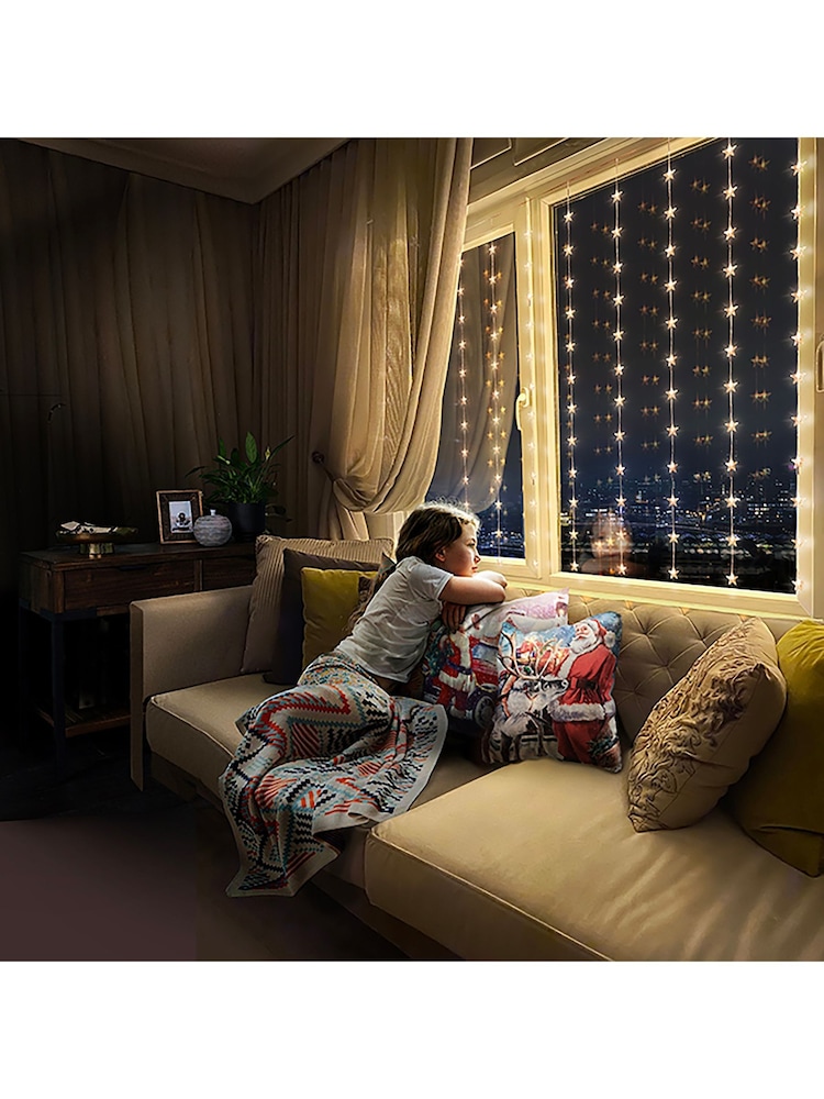 Premier Decorations Ltd White Stars Flexi Bright Warm LED Curtain Lights - Image 1 of 3