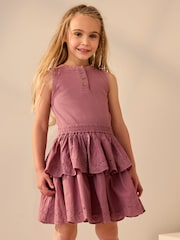 Purple Tiered Skirt 100% Cotton Dress (3-12yrs) - Image 1 of 9