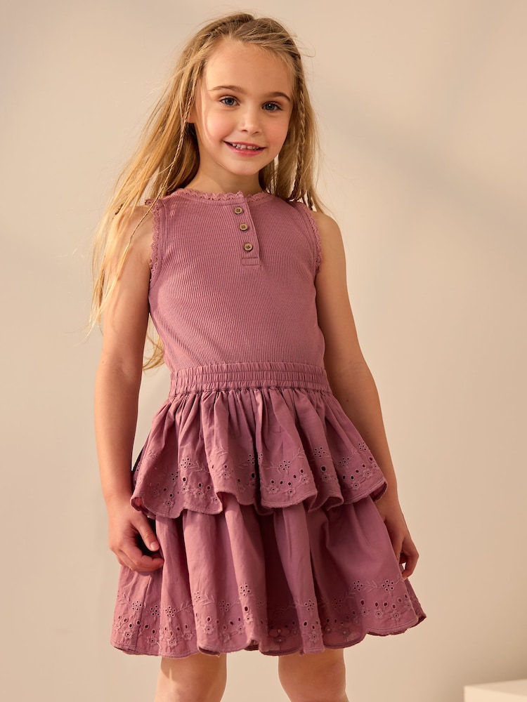 Purple Tiered Skirt 100% Cotton Dress (3-12yrs) - Image 1 of 9
