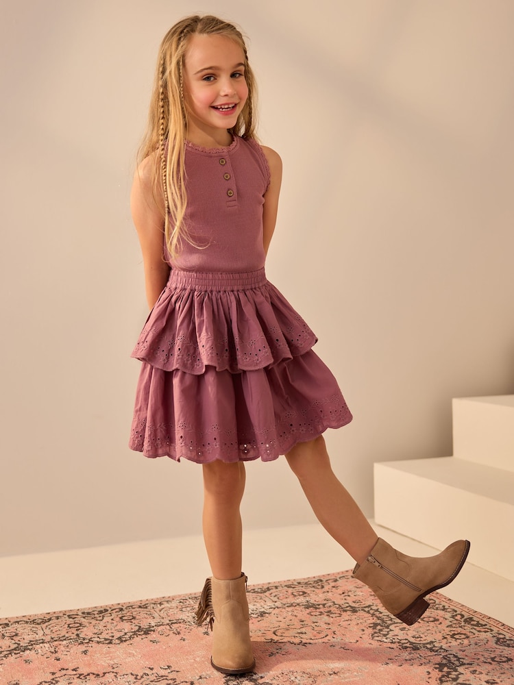 Purple Tiered Skirt 100% Cotton Dress (3-12yrs) - Image 2 of 9