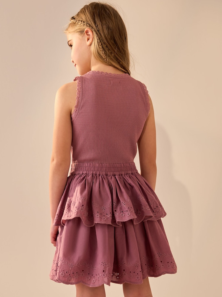 Purple Tiered Skirt 100% Cotton Dress (3-12yrs) - Image 3 of 9