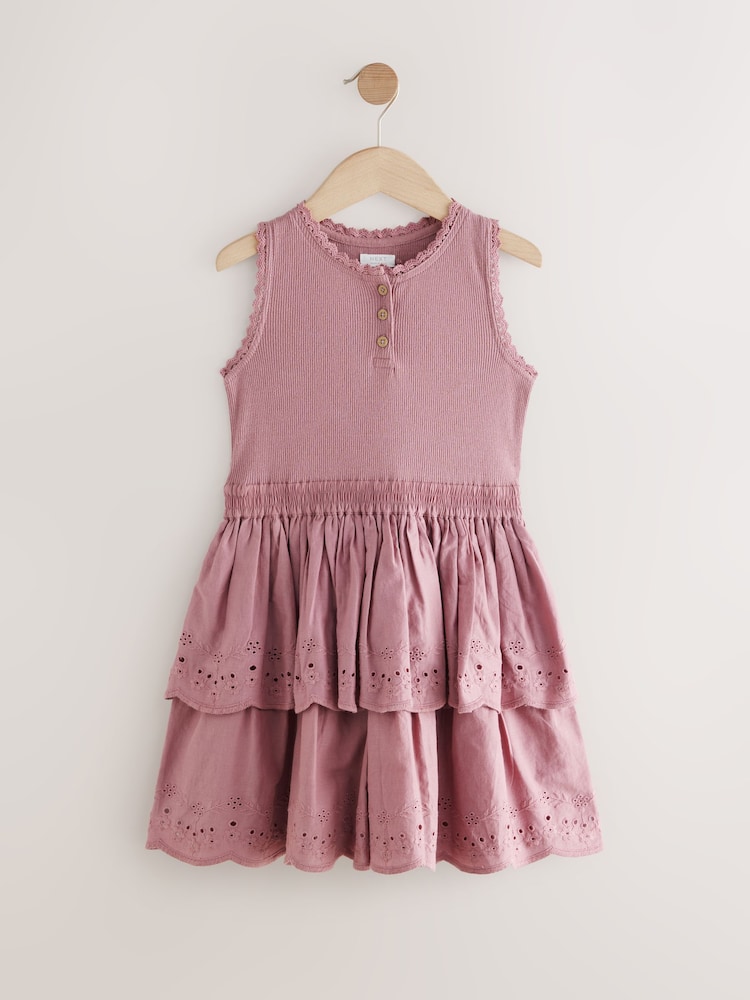 Purple Tiered Skirt 100% Cotton Dress (3-12yrs) - Image 5 of 9