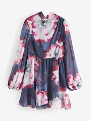 Ted Baker Blue Aracely Printed Long Sleeves Neck Tie  Mini Dress - Image 6 of 9