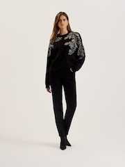Ted Baker Black Rosmrry Embellished Crew Neck Long Sleeve Sweater - Image 3 of 6