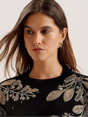 Ted Baker Black Rosmrry Embellished Crew Neck Long Sleeve Sweater - Image 4 of 6