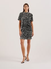 Ted Baker Black Audriyy Velvet Sequin T-Shirt Mini Dress - Image 1 of 7