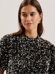 Ted Baker Black Audriyy Velvet Sequin T-Shirt Mini Dress - Image 4 of 7