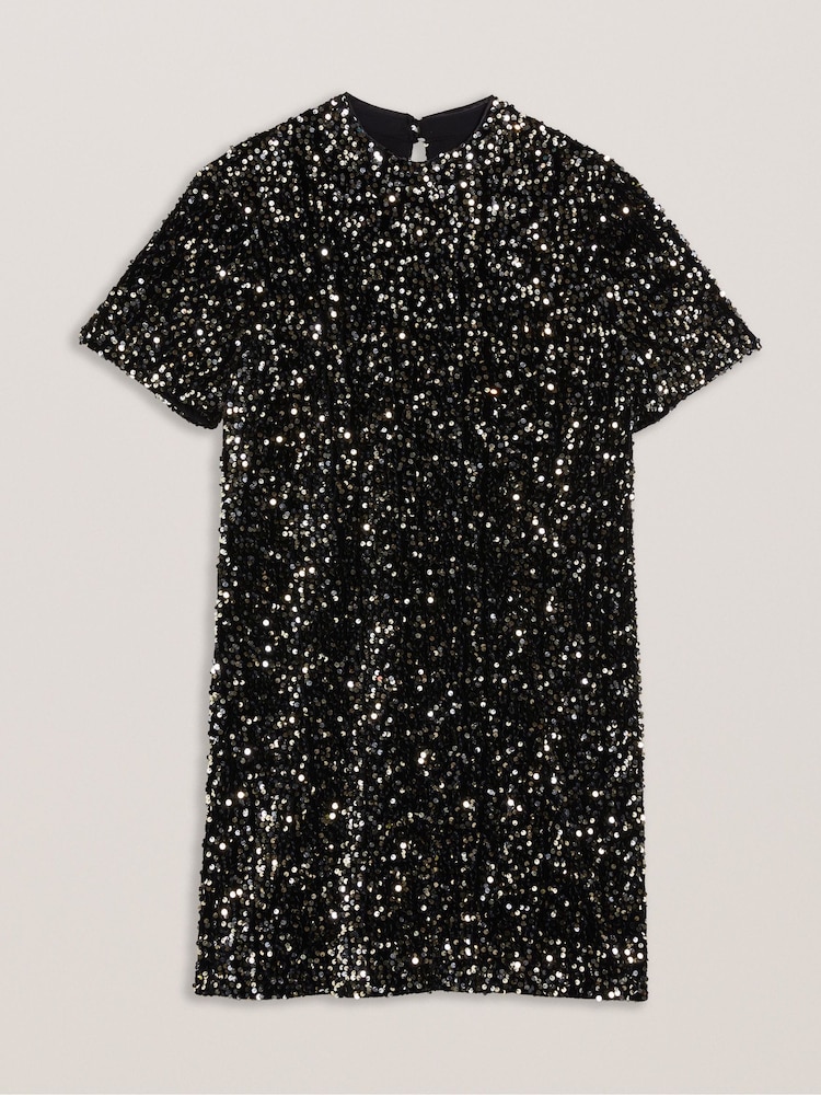 Ted Baker Black Audriyy Velvet Sequin T-Shirt Mini Dress - Image 7 of 7