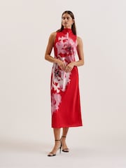 Ted Baker Red Aliara Printed Cowl Neck Midi Slip Dress - Image 1 of 7