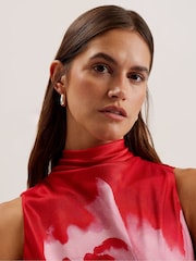 Ted Baker Red Aliara Printed Cowl Neck Midi Slip Dress - Image 4 of 7