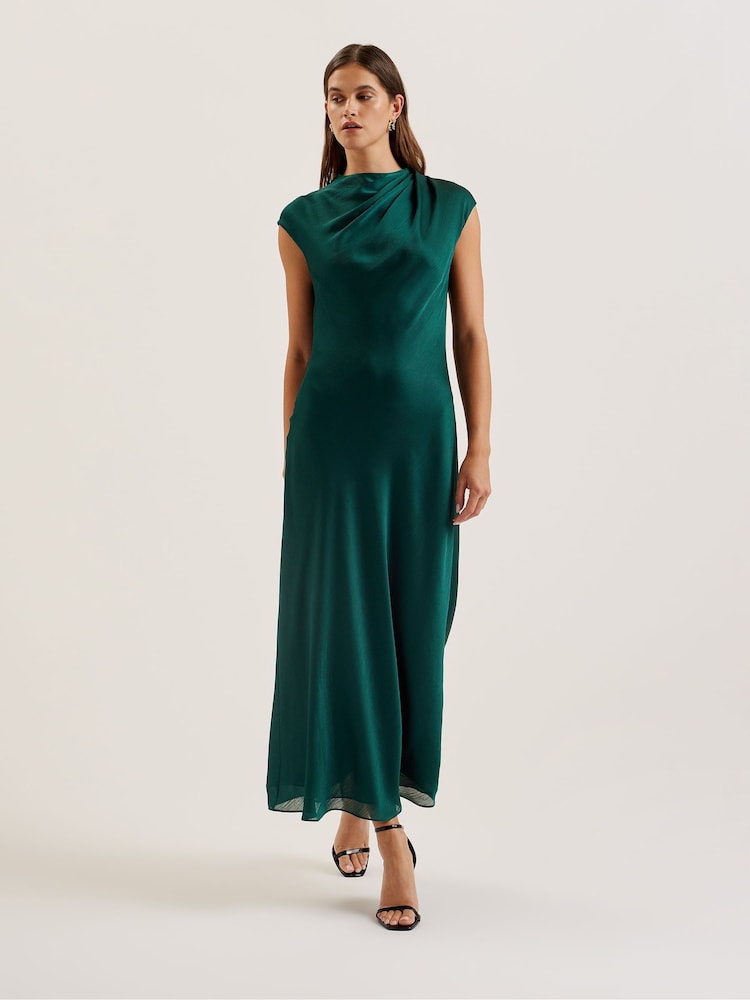 Ted Baker Green Rimini Draped Neck Detail Midi Dress - Image 1 of 6 Ted Baker Green Rimini Draped Neck Detail Midi Dress - Image 1 of 6