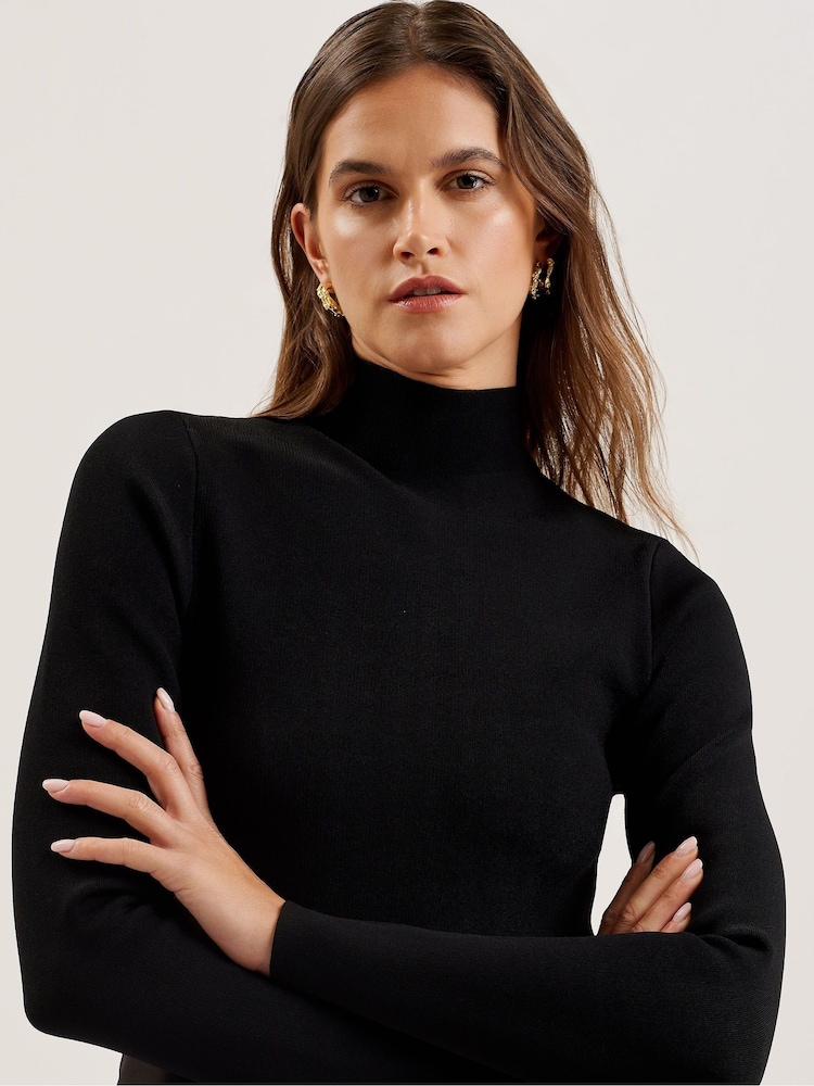 Ted Baker Black Asnes Knit Bodice Dress With Printed Wrap Skirt - Image 2 of 6
