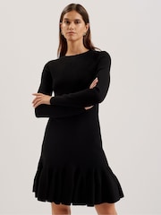 Ted Baker Black Loisss Flippy Skirt Long Sleeve Mini Dress - Image 1 of 7