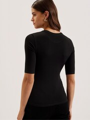 Ted Baker Black Floene Printed Skinny Fit Quarter Sleeves Top - Image 2 of 7