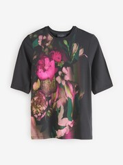 Ted Baker Black Floene Printed Skinny Fit Quarter Sleeves Top - Image 5 of 7