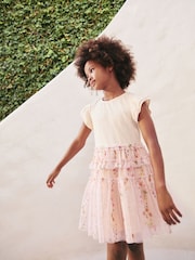 Pink Floral Tiered Mesh Skirt Dress (3-12yrs) - Image 1 of 7