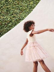Pink Floral Tiered Mesh Skirt Dress (3-12yrs) - Image 3 of 7