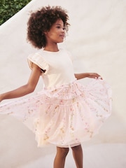 Pink Floral Tiered Mesh Skirt Dress (3-12yrs) - Image 4 of 7
