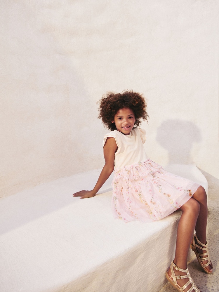 Pink Floral Tiered Mesh Skirt Dress (3-12yrs) - Image 7 of 7