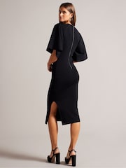 Ted Baker Black Lounia Fluted Sleeves Knitted Bodycon Midi Dress - Image 2 of 6