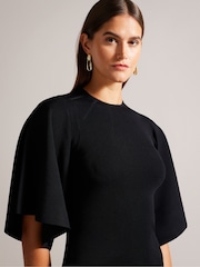 Ted Baker Black Lounia Fluted Sleeves Knitted Bodycon Midi Dress - Image 3 of 6